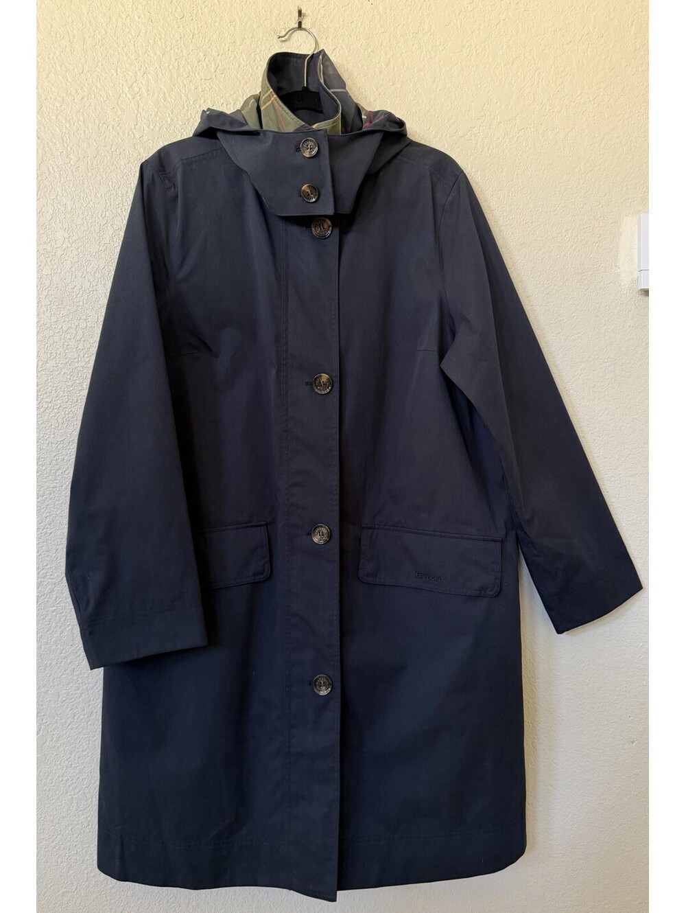 New Barbour Hebrides Longline Waterproof Jacket with Removable Hood Navy 14 $598